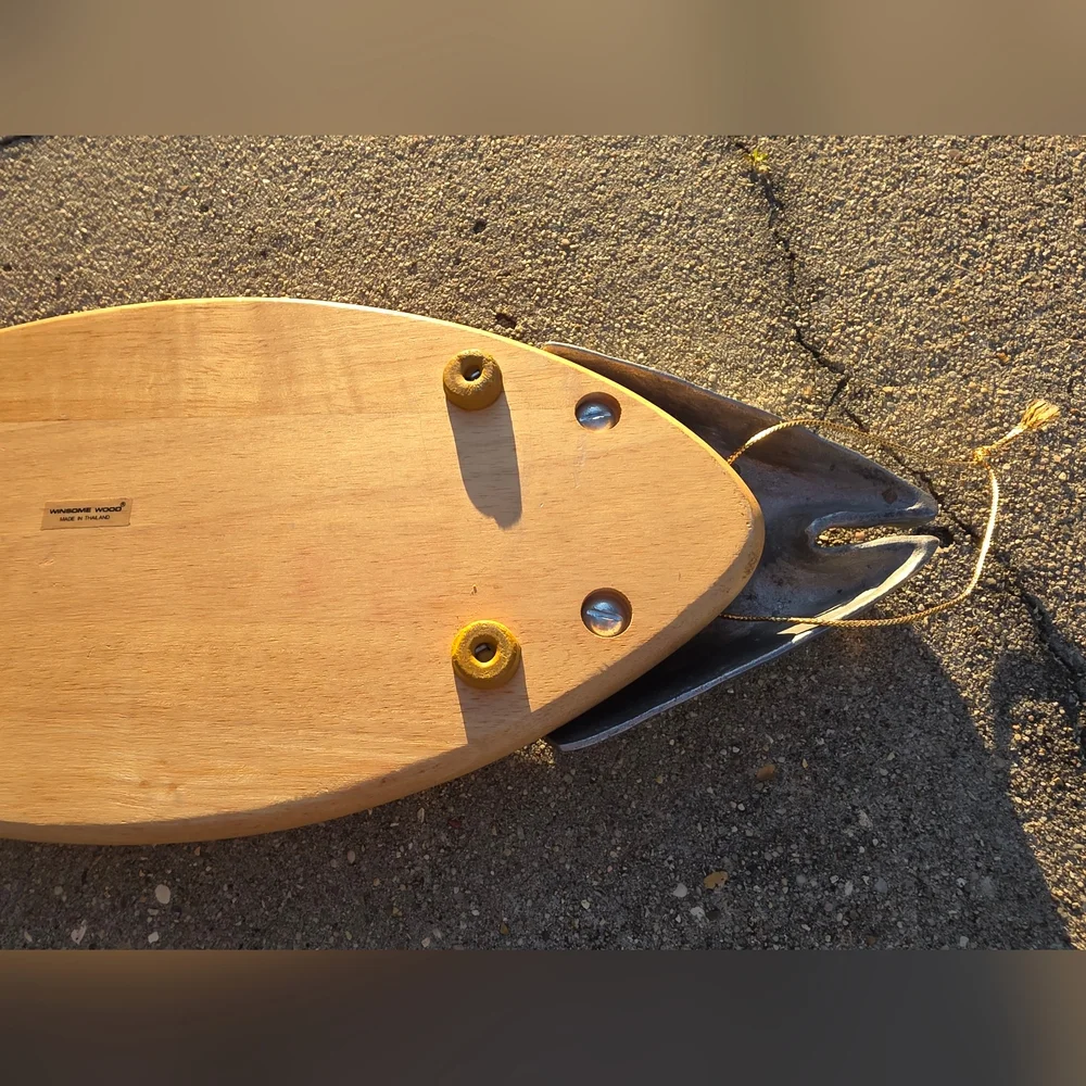 Decorative Fish-Shaped Serving Board - Natural Wood with Silver Accents - Picture 6 of 7